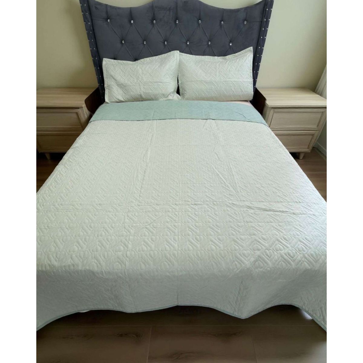 GENERICO - CUBRECAMA QUILT DE LUJO VERANO DELGADO 2 PLAZAS VERDE MENTA