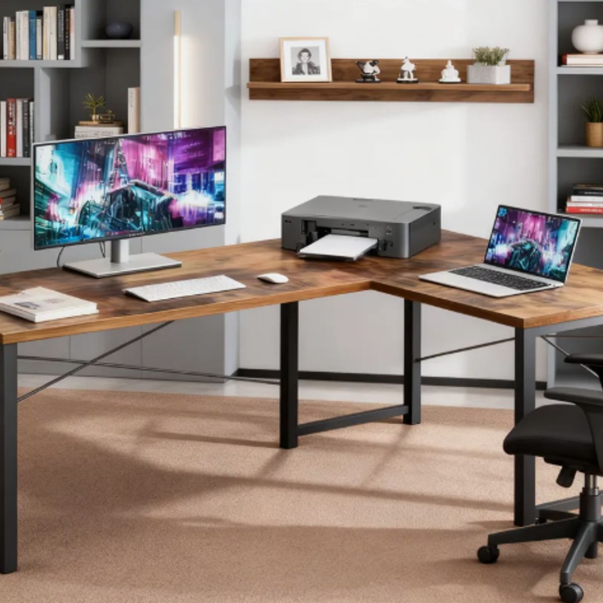 GENERICO - Escritorio Esquinero En Forma L Gamer 120cm Walnut
