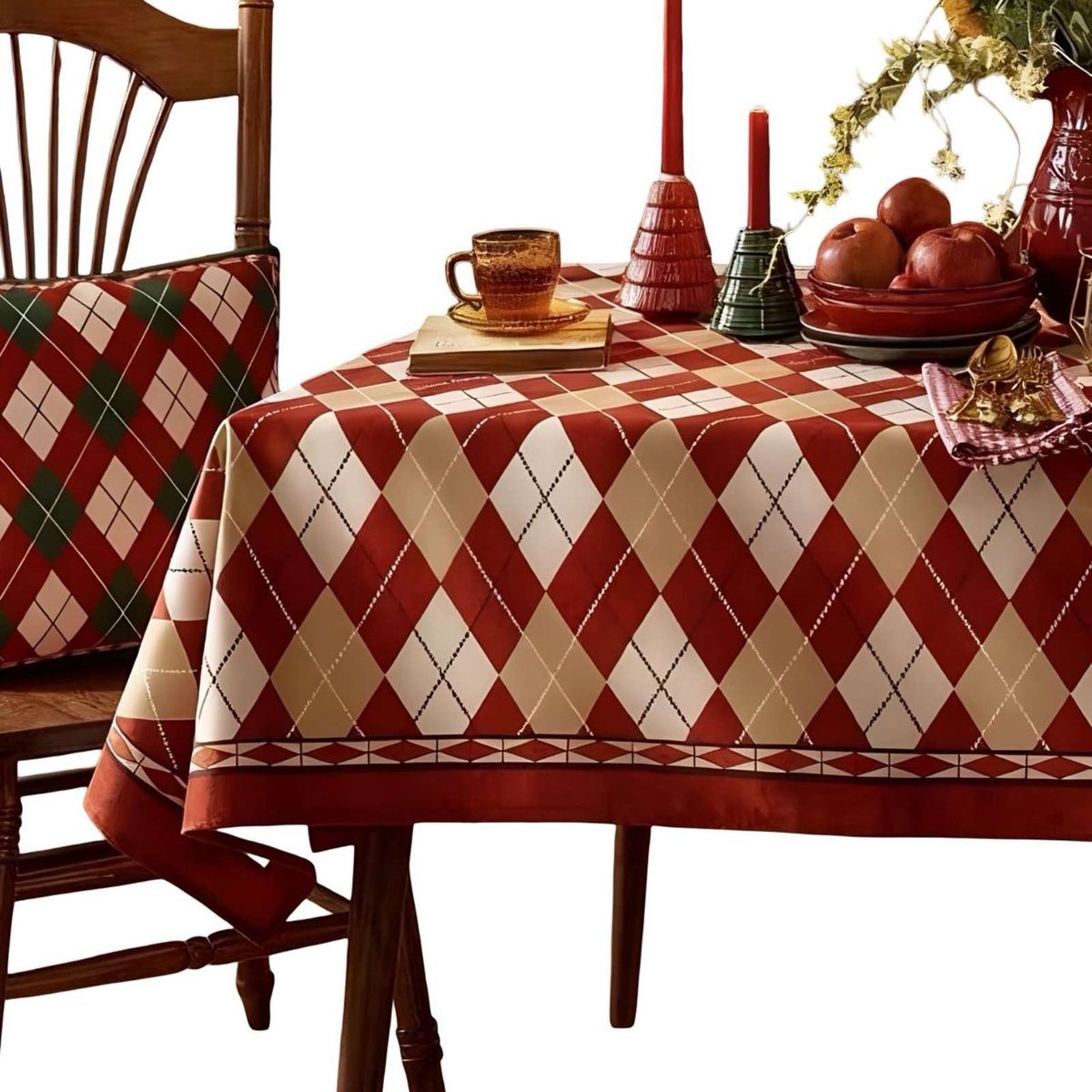 GENERICO - PACK DE MANTEL CON 6 FUNDAS DE SILLAS ANTIMANCHAS NAVIDEÑO J1