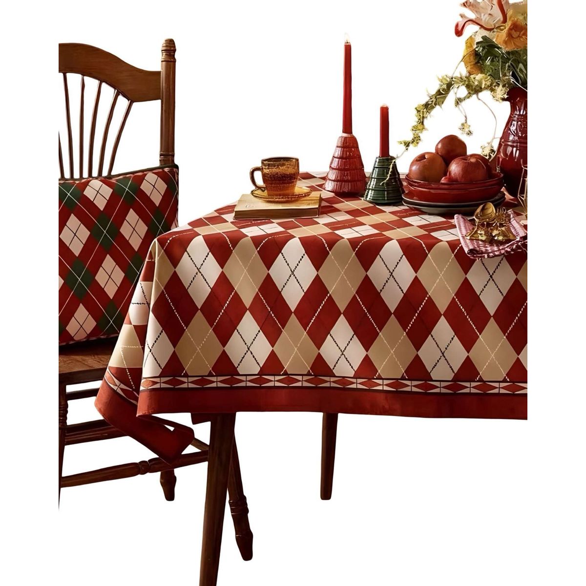 GENERICO - PACK DE MANTEL CON 6 FUNDAS DE SILLAS ANTIMANCHAS NAVIDEÑO J1