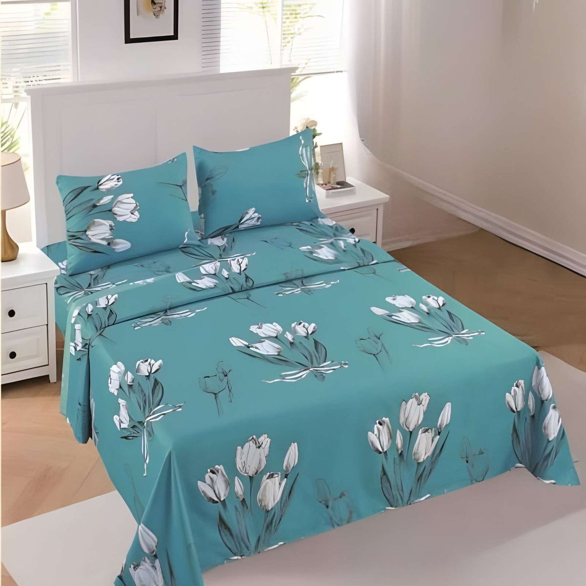 GENERICO - JUEGO DE SABANAS DE VERANO  1 PLAZA TURQUESA