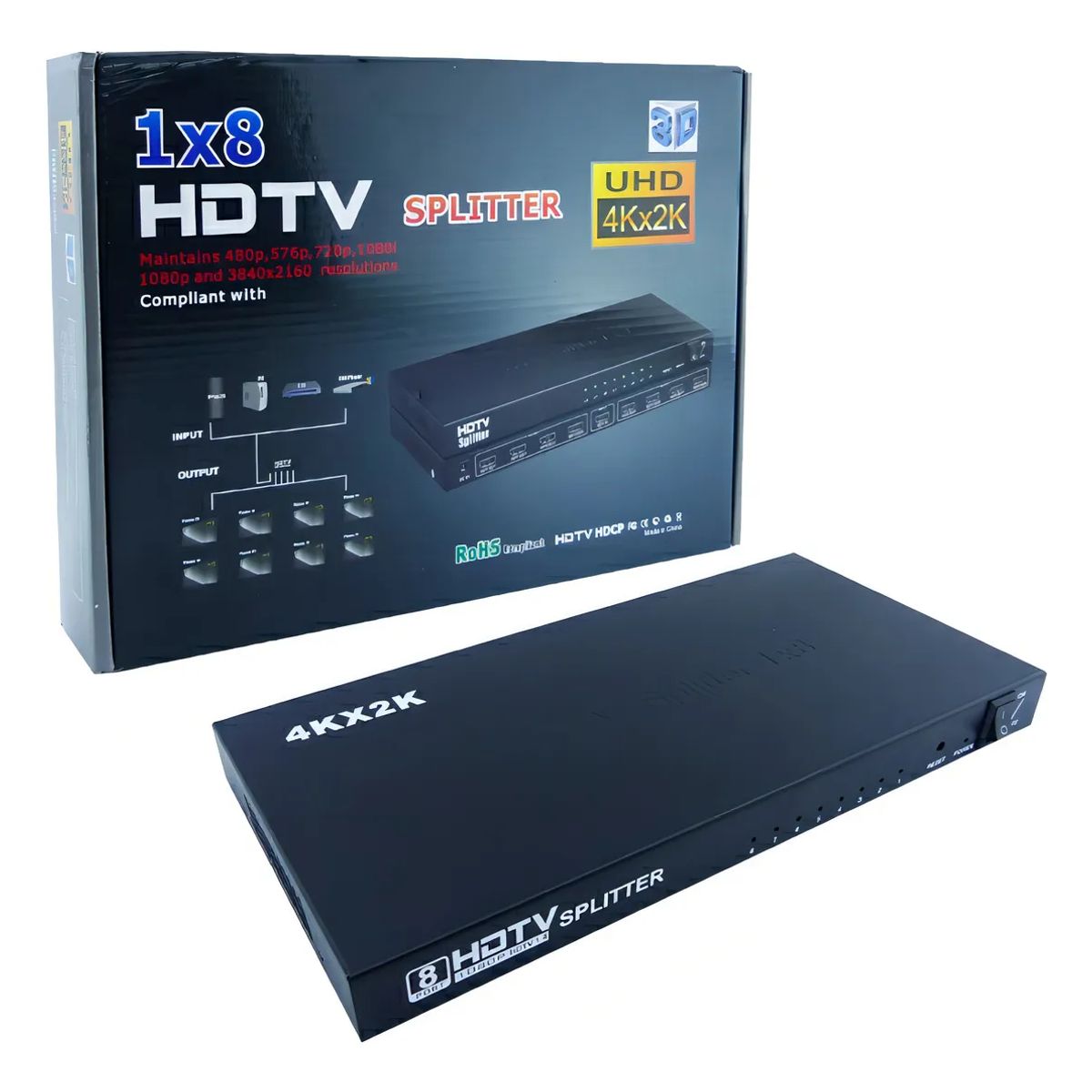 GENERICO - Splitter Hdmi 1x8 Uhd 4k 2k Soporta Hasta 8 Pantallas 3d