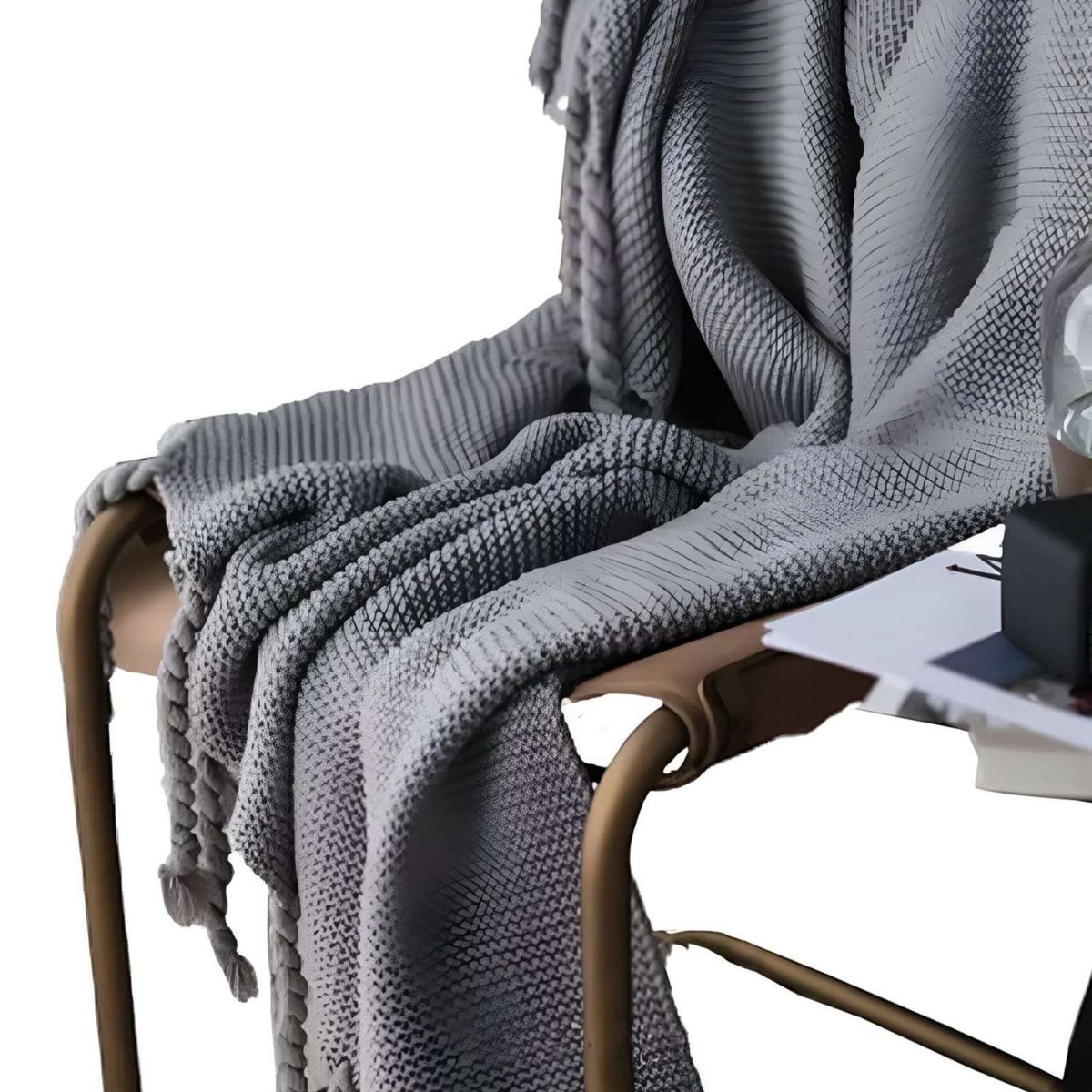 GENERICO - MANTA DECORATIVA MODELO CHENILLE CON FLECOS DE SOGA PARA CAMA O SOFA M2