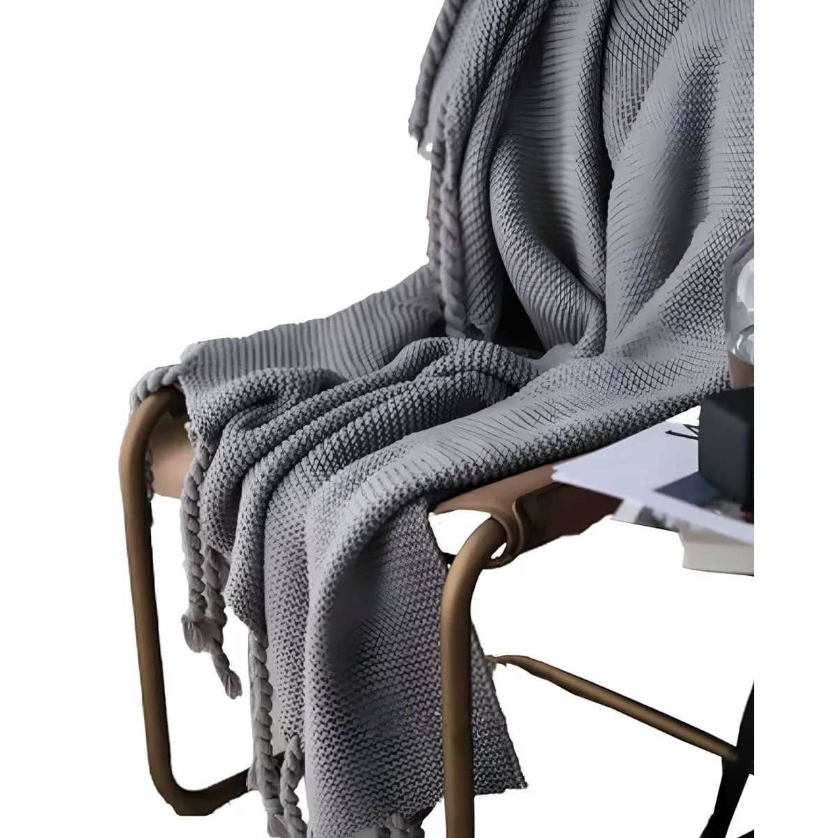 GENERICO - MANTA DECORATIVA MODELO CHENILLE CON FLECOS DE SOGA PARA CAMA O SOFA M2