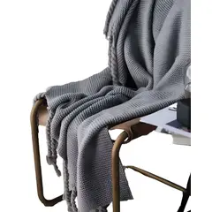 GENERICO - MANTA MODELO CHENILLE CON FLECOS DE SOGA PARA CAMA O SOFA M2