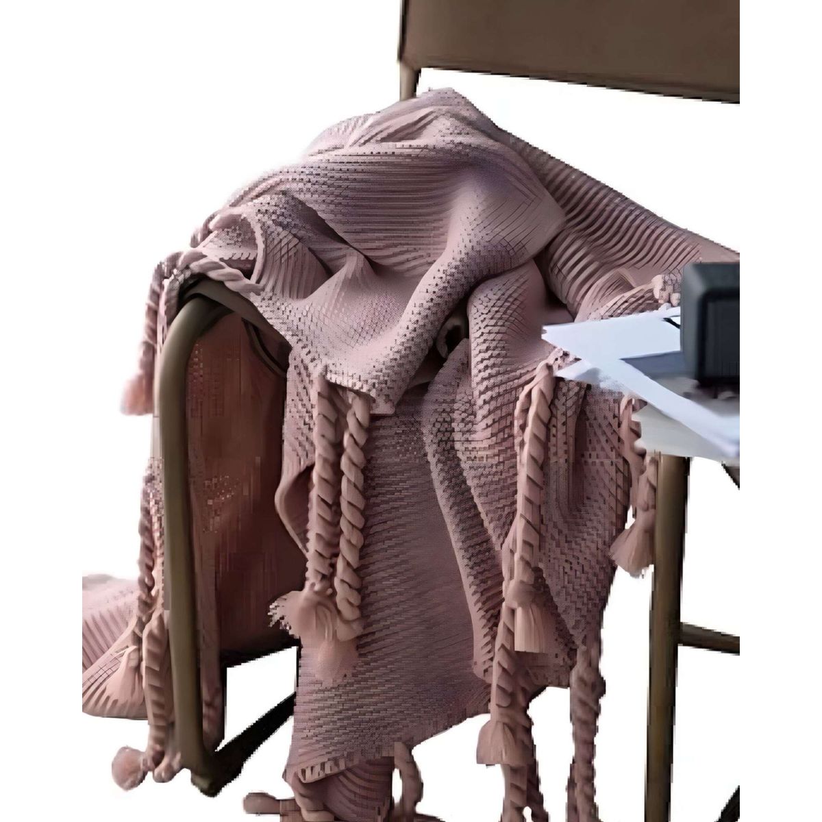 GENERICO - MANTA MODELO CHENILLE CON FLECOS DE SOGA PARA CAMA O SOFA M3