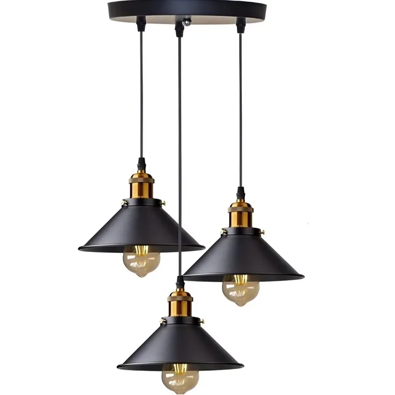 TATEE - Lámpara de pared Lámpara de araña 3 cabezas redondo negro30cm