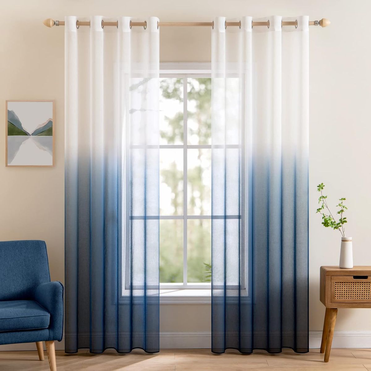 DIANA - CORTINA VISILLO DEGRADE 2 PAÑOS 140CM X 240CM COLOR AZUL OSCURO