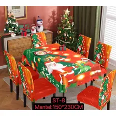 GENERICO - SET DE MANTEL Y FUNDAS DE SILLA NAVIDEÑO