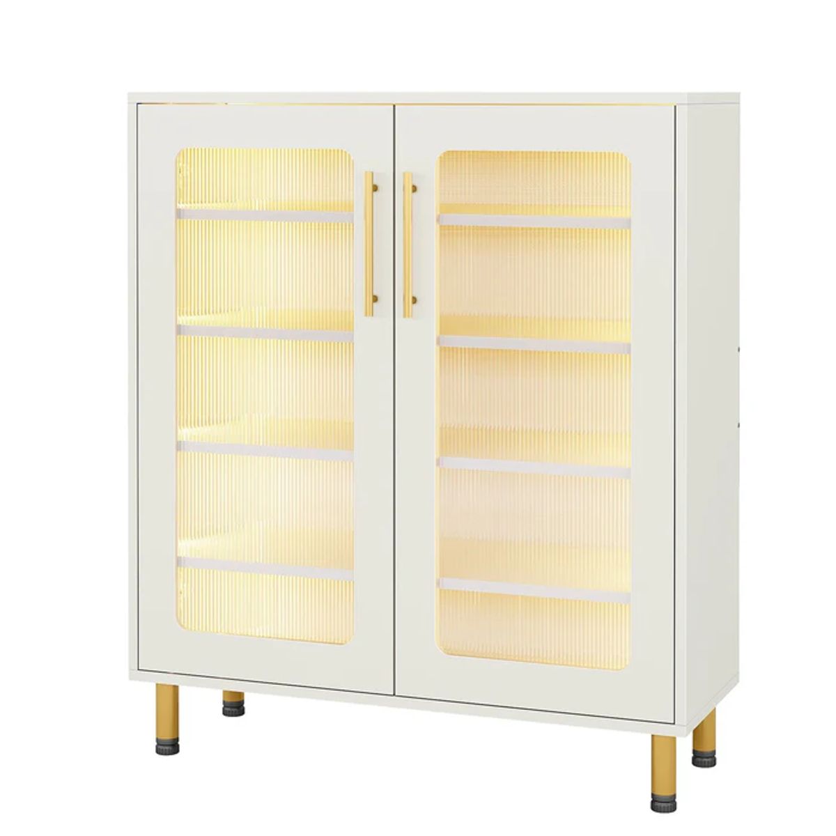 DELUXE - Mueble Gabinete Buffet Blanco Con Acrílico Y Luz Led Premium