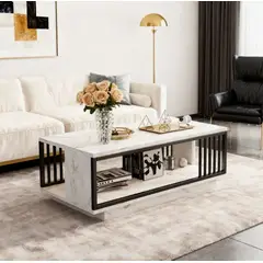 GENERICO - Mesa De Centro Moderna Estilo Mármol 100×50×40cm Sala Blanco