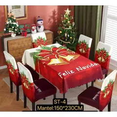 GENERICO - SET DE MANTEL Y FUNDAS DE SILLA NAVIDEÑO