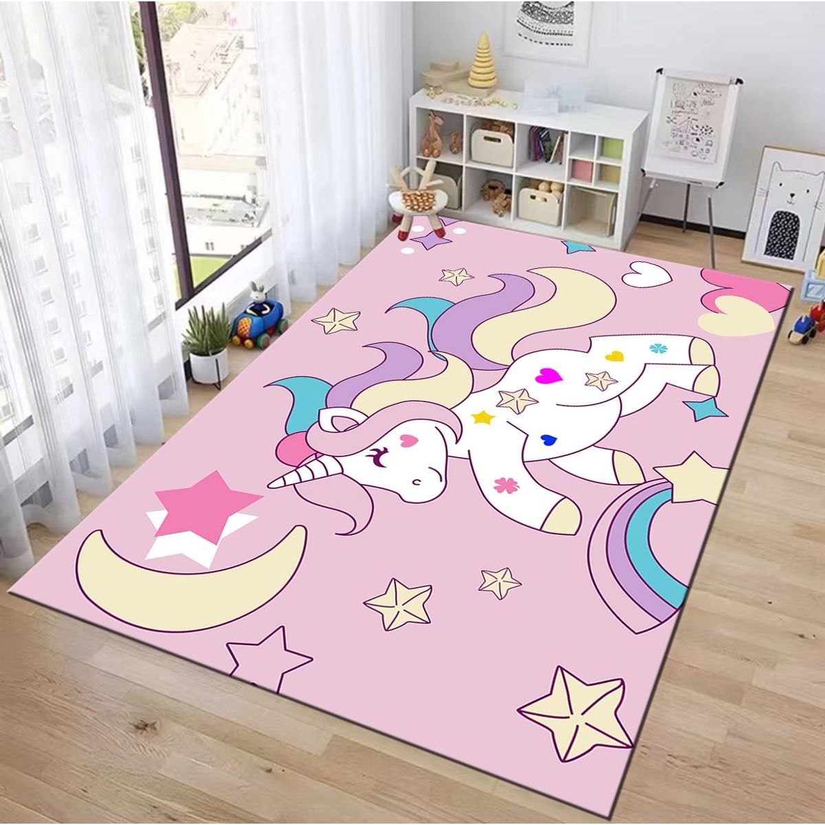 GENERICO - ALFOMBRA DE NIÑA DISEÑO TIERNO UNICORNIO ARCOIRIS 120X160 WM
