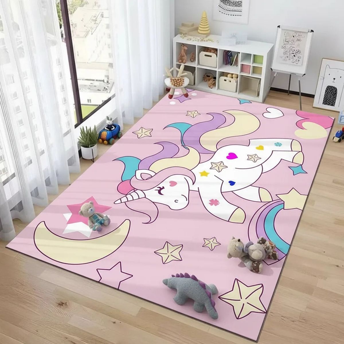 GENERICO - ALFOMBRA DE NIÑA DISEÑO TIERNO UNICORNIO ARCOIRIS 120X160 WM