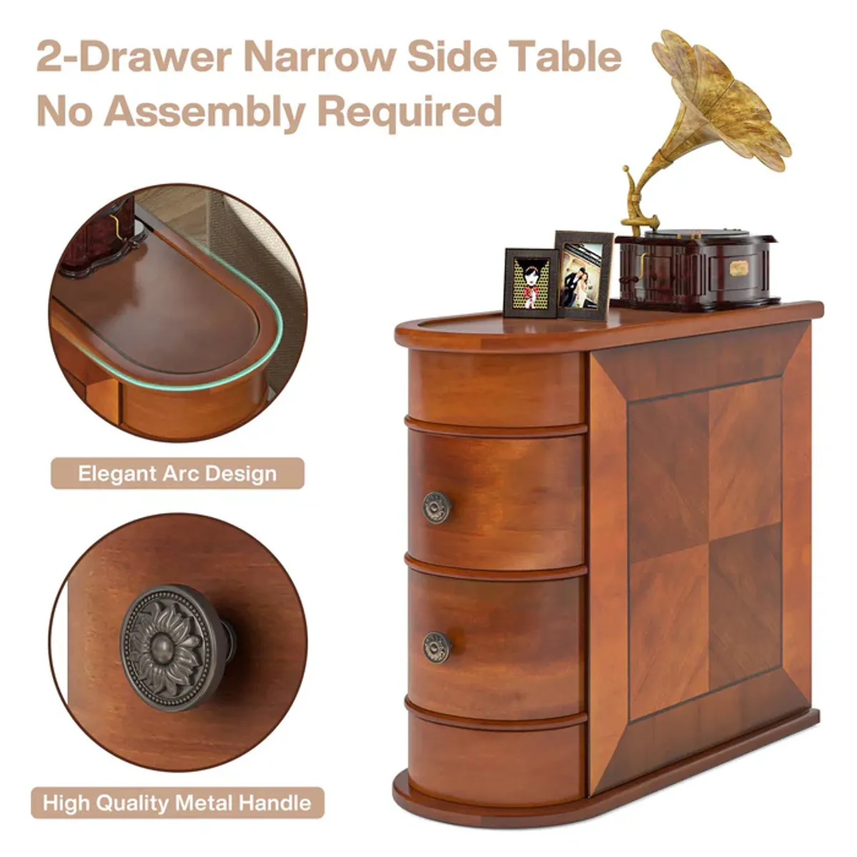 DELUXE - Velador Madera Maciza 2 Cajones Elegante Clásico Premium