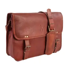 FRANZ MOSSI - Maletín de cuero natural. Café. Notebook de 15,6 pulgadas.
