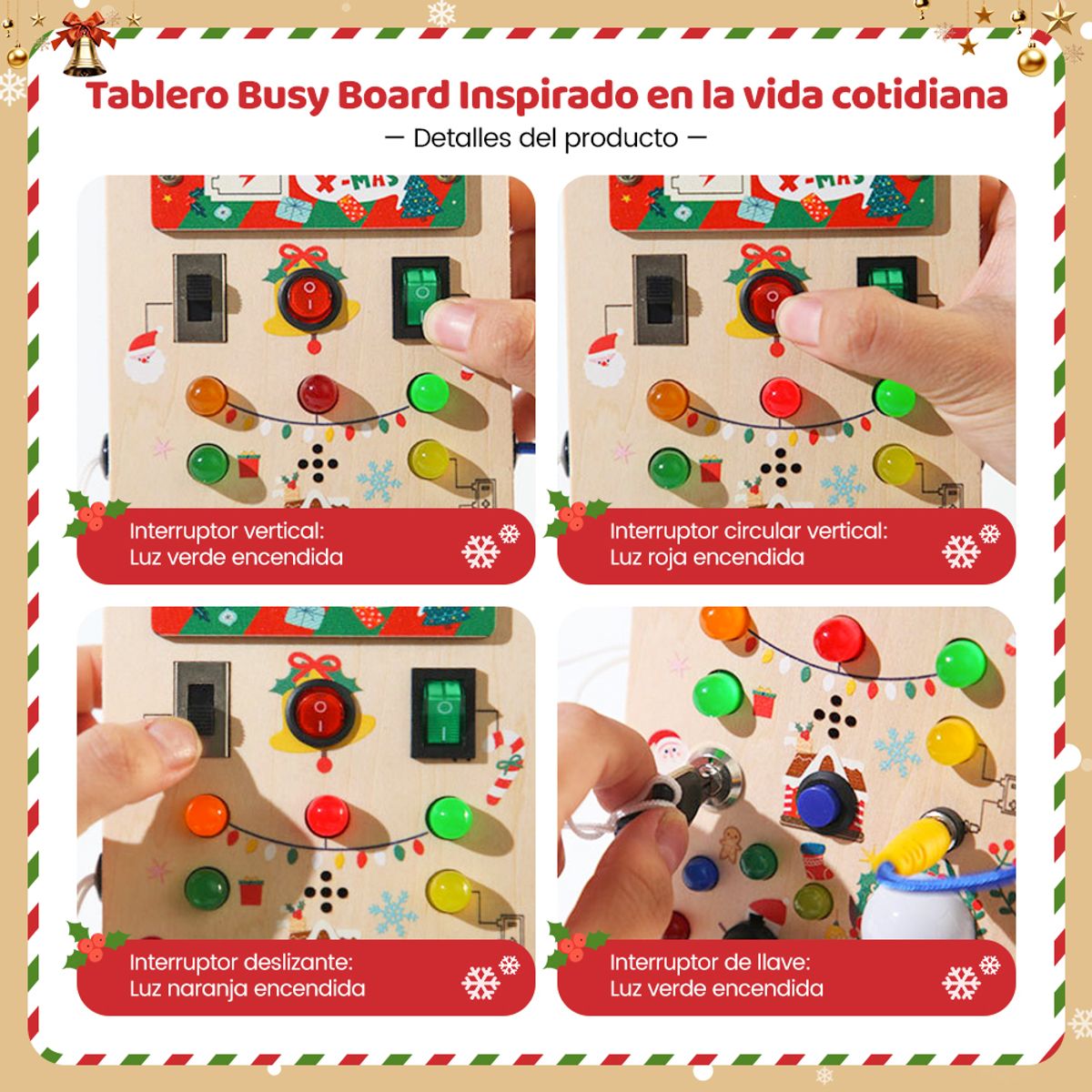 ZSPK - Tablero Busy Board de Navidad con Música LED para Niños Educación Montessori