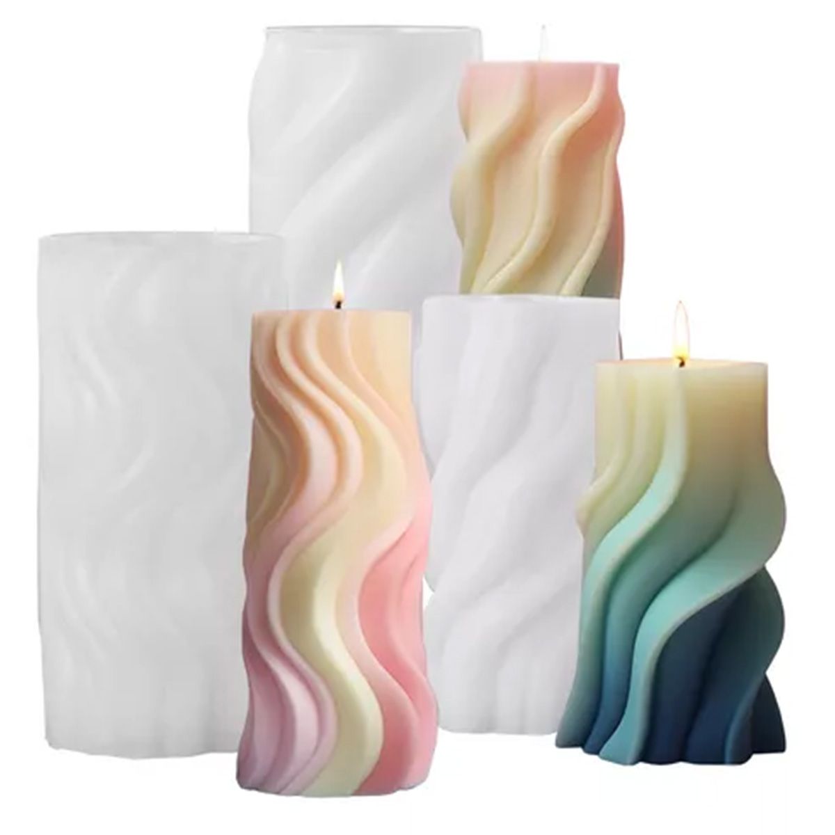 KINDA NICE - Set 3 Moldes De Silicona Para Velas Cilindros Ondulados