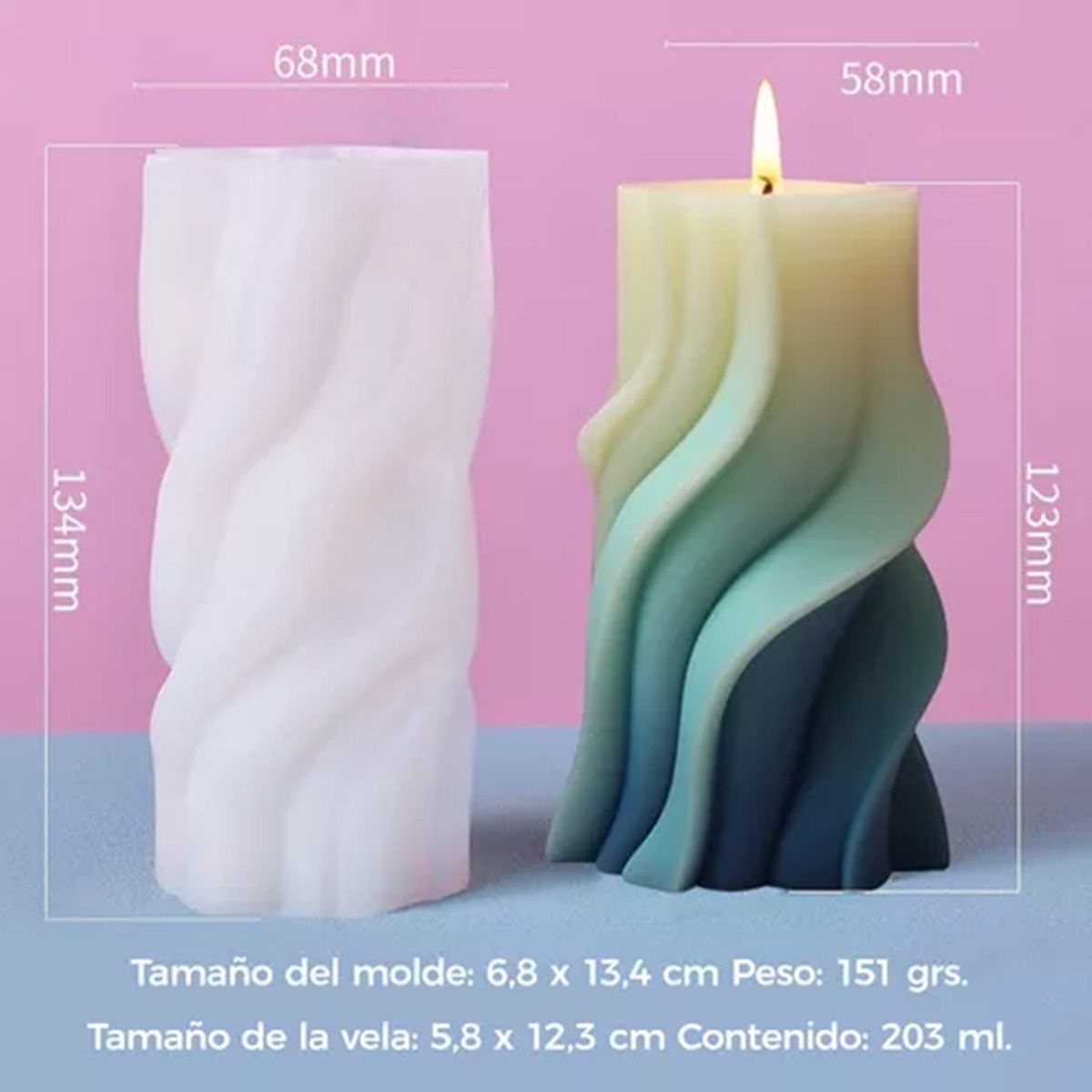 KINDA NICE - Set 3 Moldes De Silicona Para Velas Cilindros Ondulados