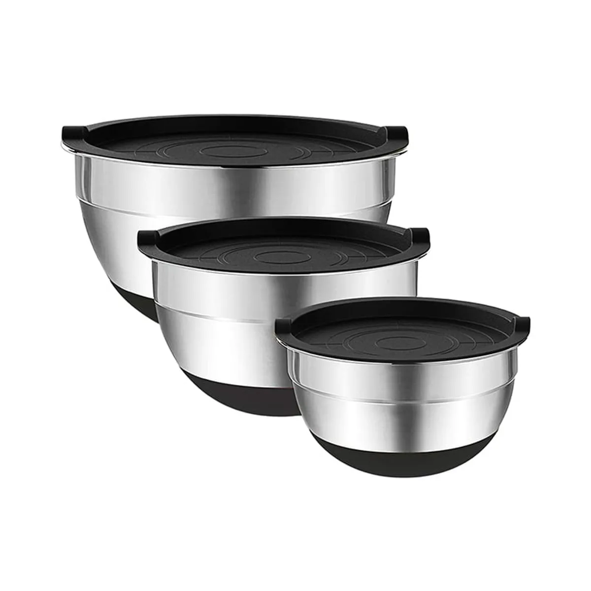 COZYNOOK - Set 3 Bowls con Tapa Acero Inoxidable Antideslizante