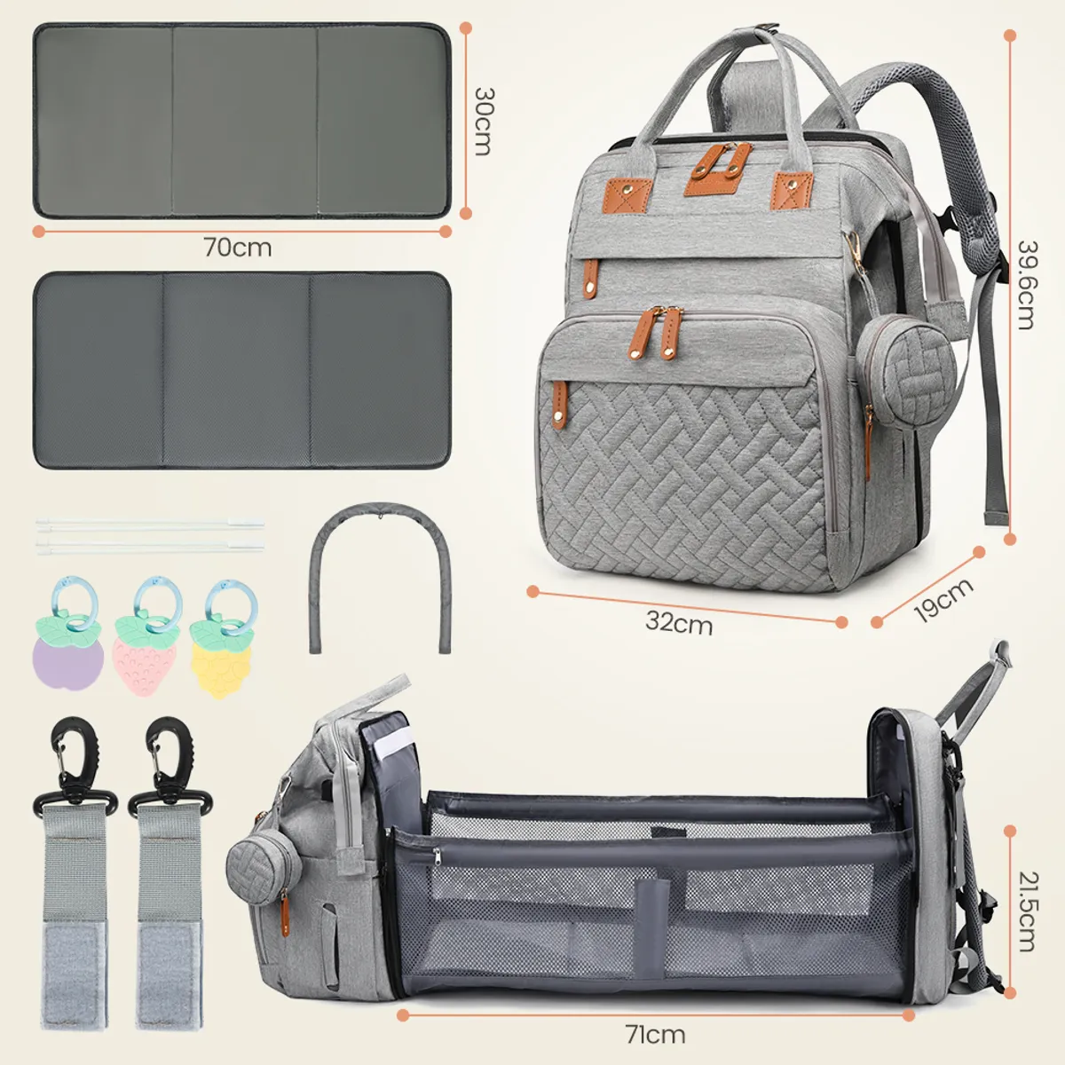 ZSPK - Mochila Maternal Multifuncional Gris con Cama Plegable