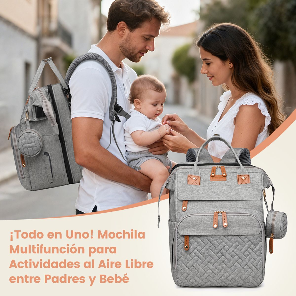 ZSPK - Mochila Maternal Multifuncional Gris con Cama Plegable