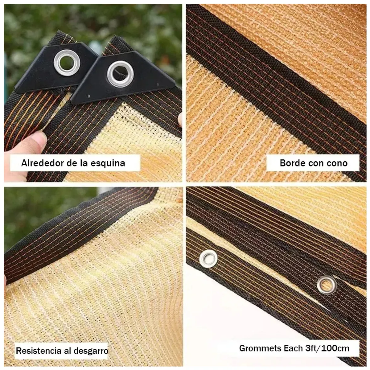 KUANGYE - Malla Sombra Para Jardin 6x4m 95% Reforzada Anti-uv Beige