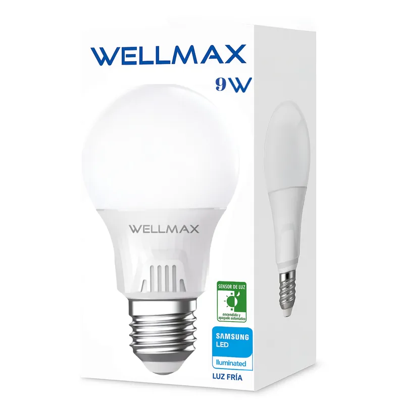 WELLMAX - Ampolleta LED Wellmax 9W con Sensor de Luz & Encendido Automático