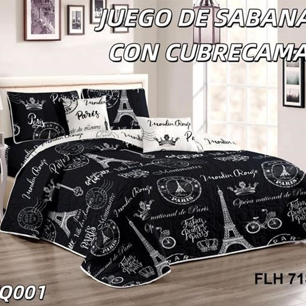GENERICO - Cobertor tipo Quilts de Verano + Juego de Sabanas 1,5 plazas
