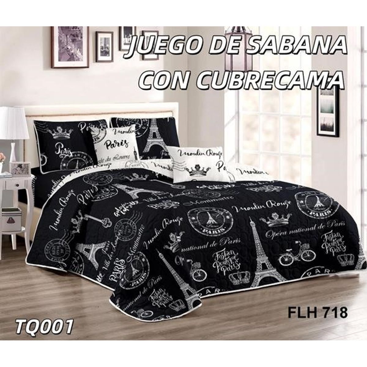 GENERICO - Cobertor tipo Quilts de Verano + Juego de Sabanas 1,5 plazas