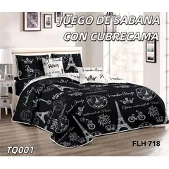 GENERICO - Cobertor tipo Quilts de Verano + Juego de Sabanas 1,5 plazas