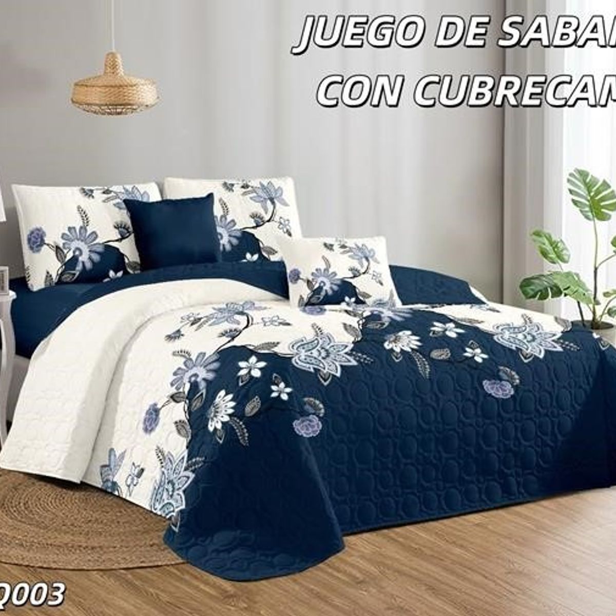 GENERICO - Cobertor tipo Quilts de Verano + Juego de Sabanas 1,5 plazas