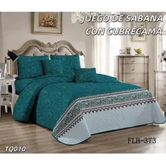 GENERICO - Cobertor tipo Quilts de Verano + Juego de Sabanas 1,5 plazas.
