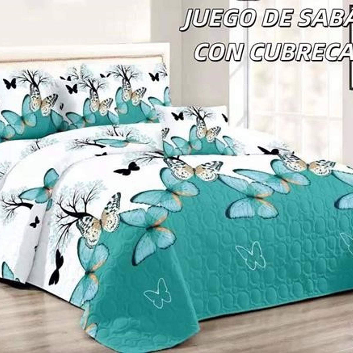 GENERICO - Cobertor tipo Quilts de Verano + Juego de Sabanas 1,5 plazas