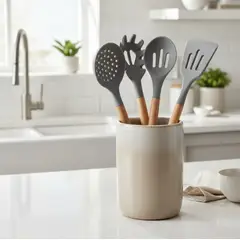 GENERICO - Utensilios de Cocina 4 piezas Silicona con Mango de Madera