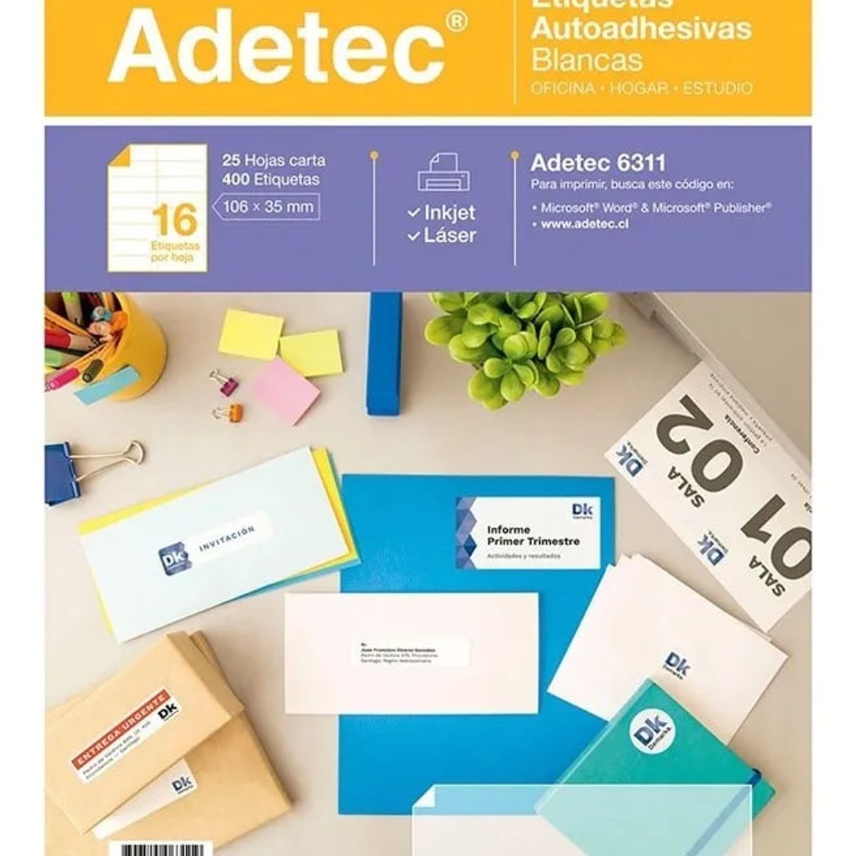 ADETEC - Papel Para Impresora 400 Etiquetas Autoadhesivas Blanca 25 h Blanco