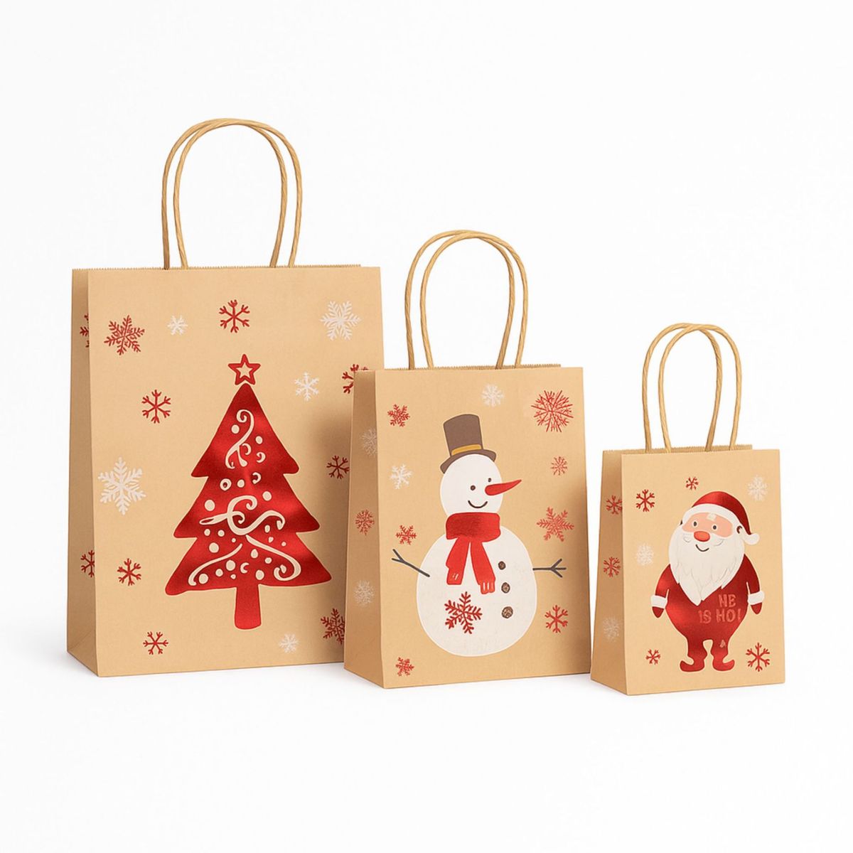 GENERICO - Pack 12 Bolsas De Regalo Navideñas Kraft + 10 Cintas