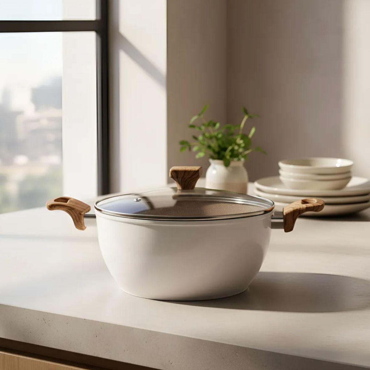 GENERICO - Olla 26 cm Ceramica Antiadherente 5,5 Litros apta induccion cacerola MALIBÚ