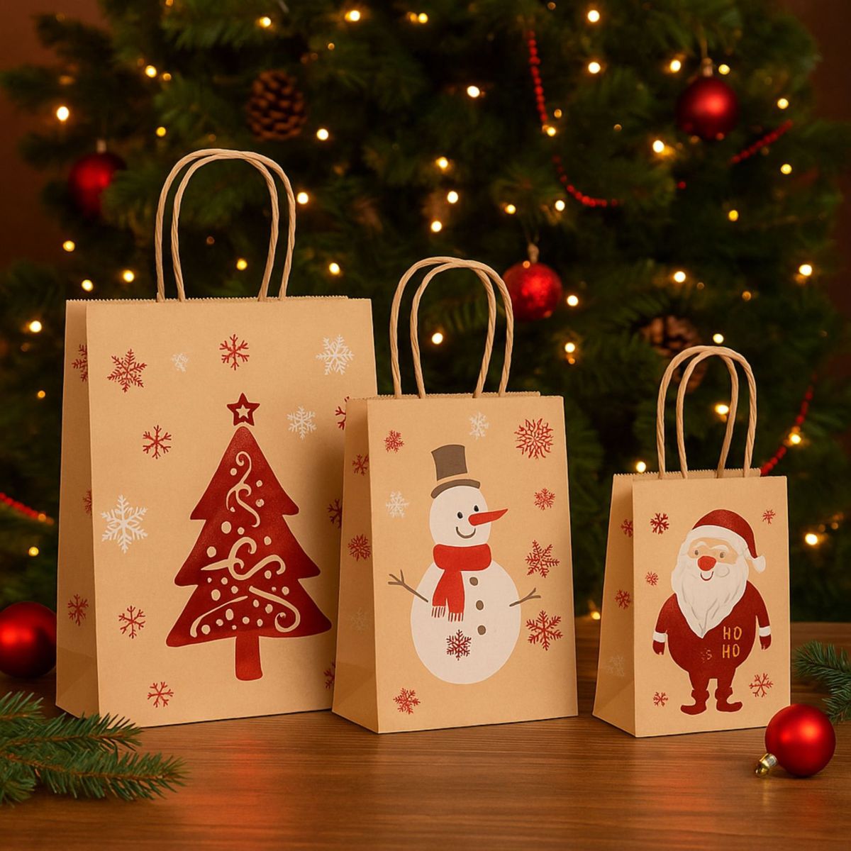 GENERICO - 36 Bolsas Kraft Navidad Grandes, Medianas Y Chicas + Cintas