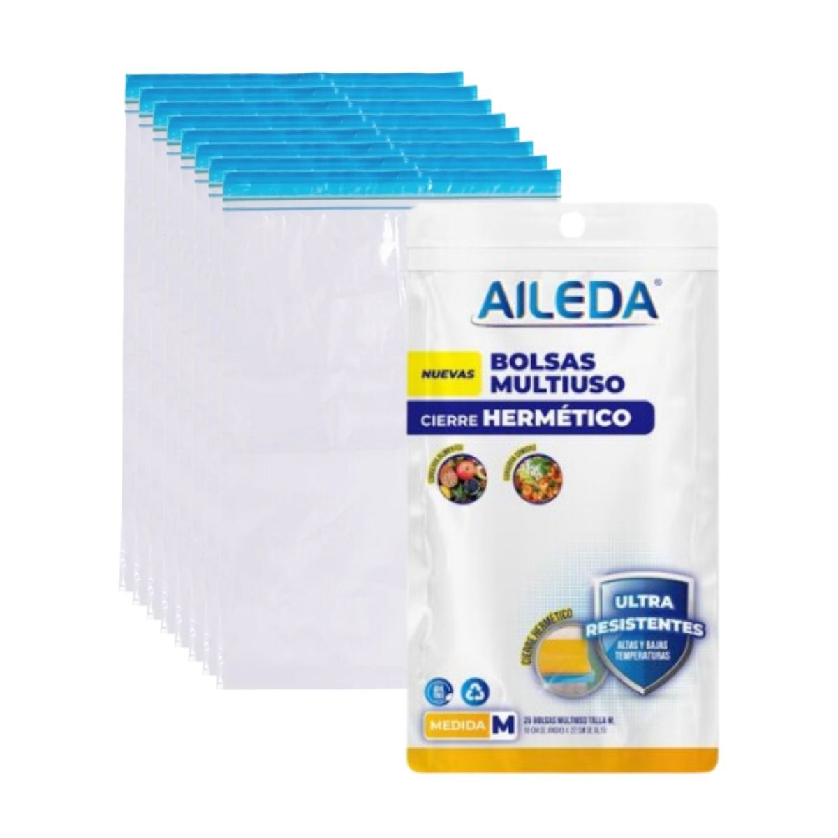 AILEDA - Bolsas Cierre Hermetico Aileda Multiuso Talla M 18cm x 22cm Pack 25U