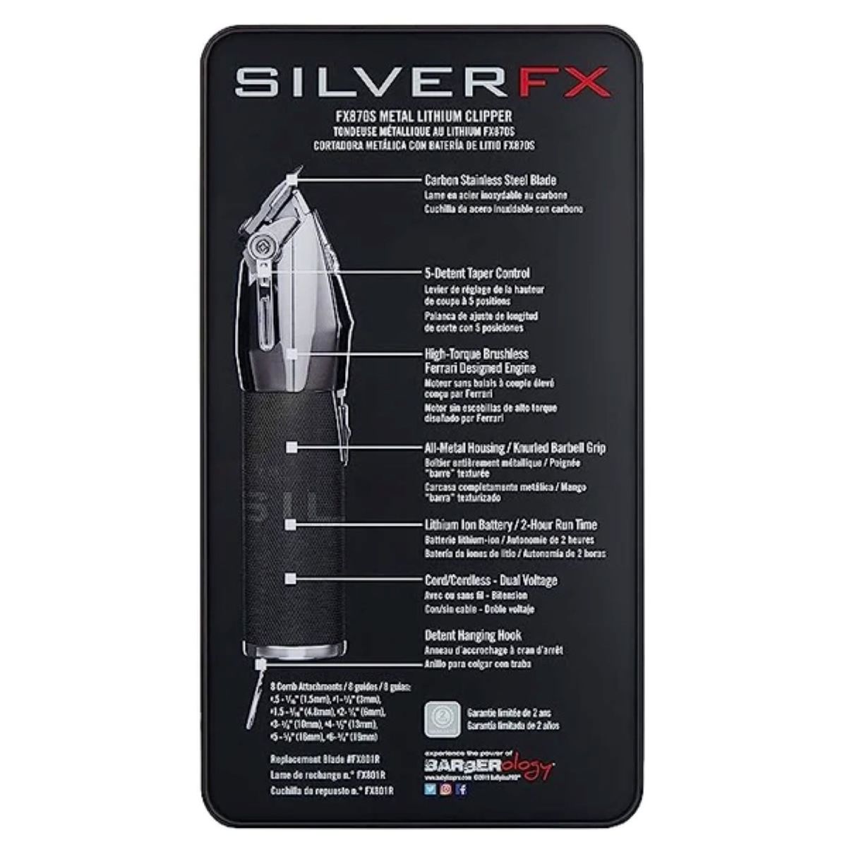 BABYLISS PRO - Máquina Cortadora Clipper B870 Silver