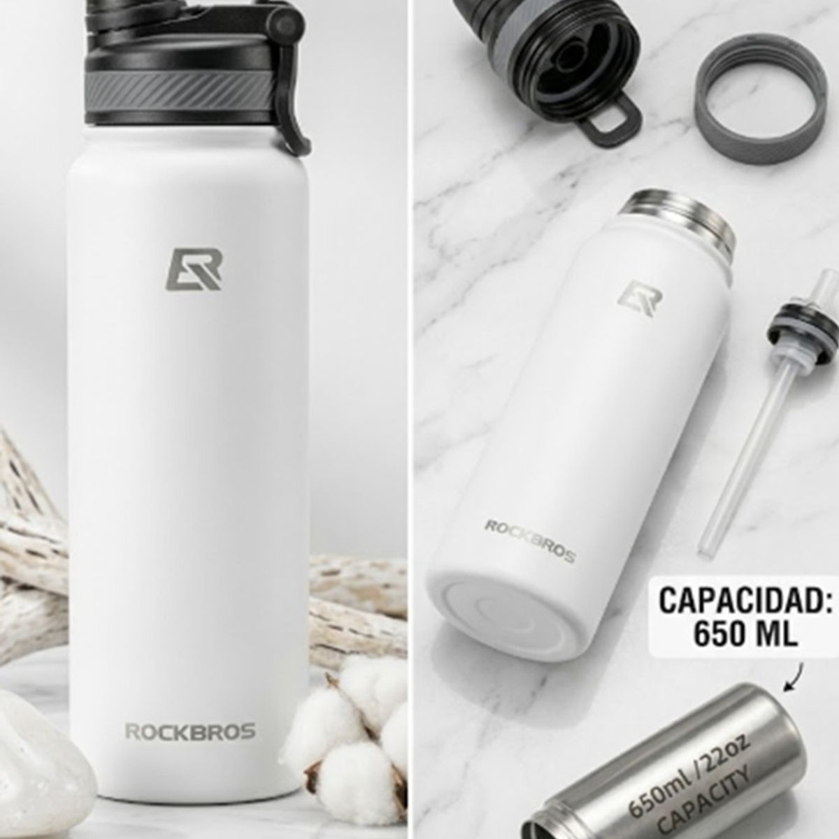 ROCKBROS - Botella Agua Deportiva Acero Inoxidable