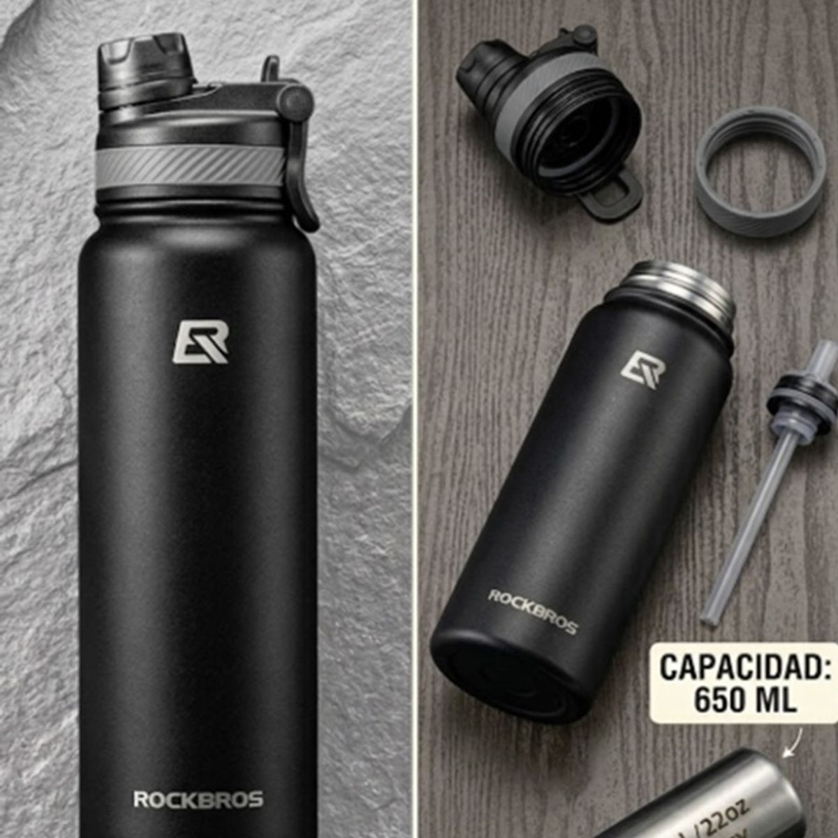 ROCKBROS - Botella Agua Deportiva Acero Inoxidable