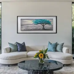 DEKAM DISEÑO - Cuadro Árbol Azul Sereno en Óleo Enmarcado 146x66 cms