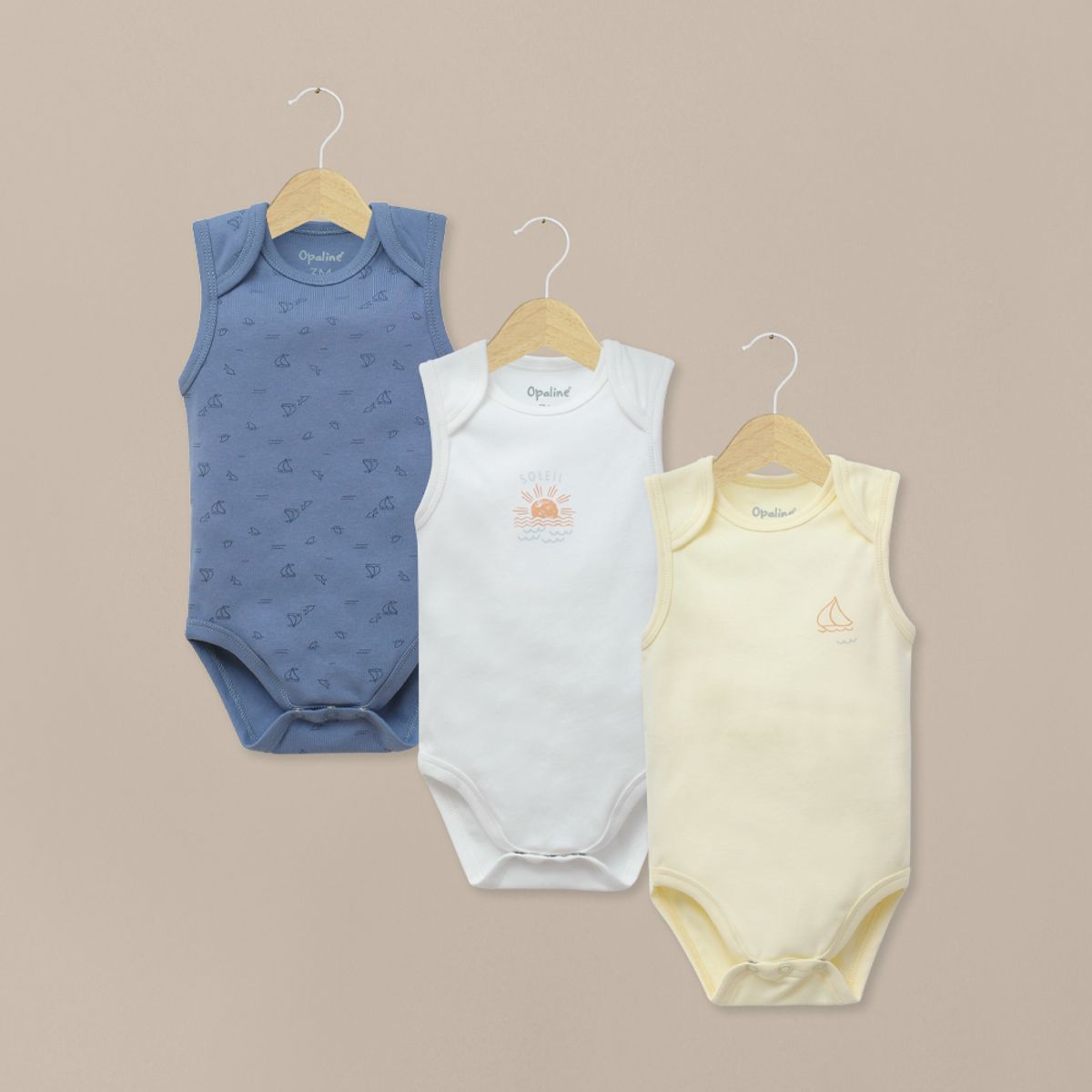 OPALINE - Tripack bodies sin mangas de bebé niño
