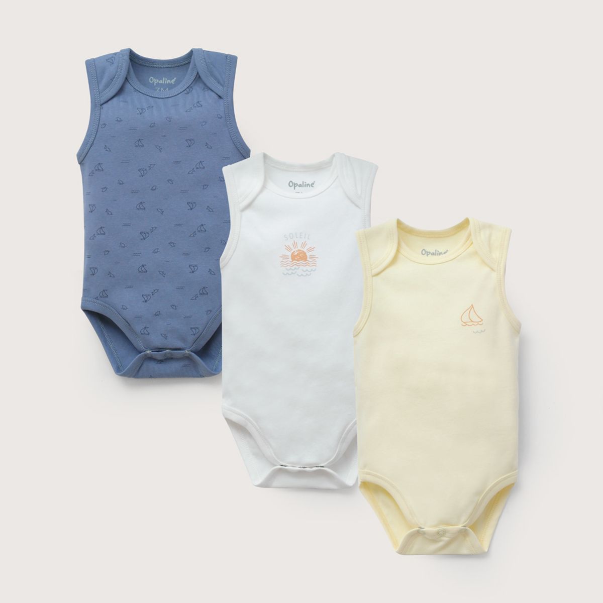 OPALINE - Tripack bodies sin mangas de bebé niño