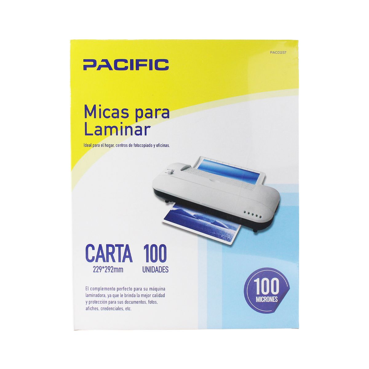 PACIFIC COLOR - LAMINAS TERMOLAMINADORA PACIFIC FORMATO CARTA/100MIC 100 UN.