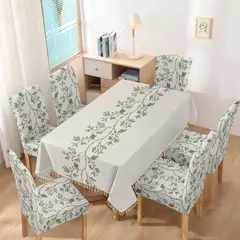 GENERICO - SET DE MANTEL DE LINO CON 6 CUBRE SILLAS PROTECTOR 7 PIEZAS