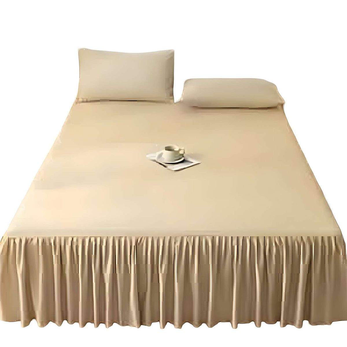 GENERICO - FALDÓN DE CAMA CON VOLADO PROTECTOR DE BASE DE CAMA 2 PLAZAS 150X200 CM 01.