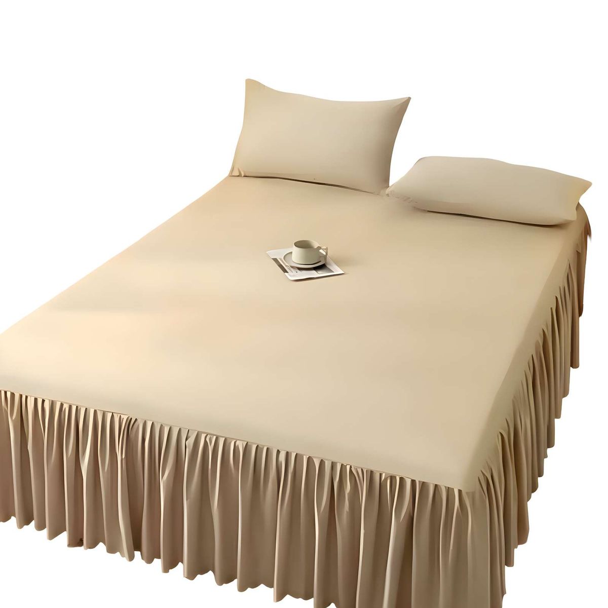GENERICO - FALDÓN DE CAMA CON VOLADO PROTECTOR DE BASE DE CAMA 2 PLAZAS 150X200 CM 01.